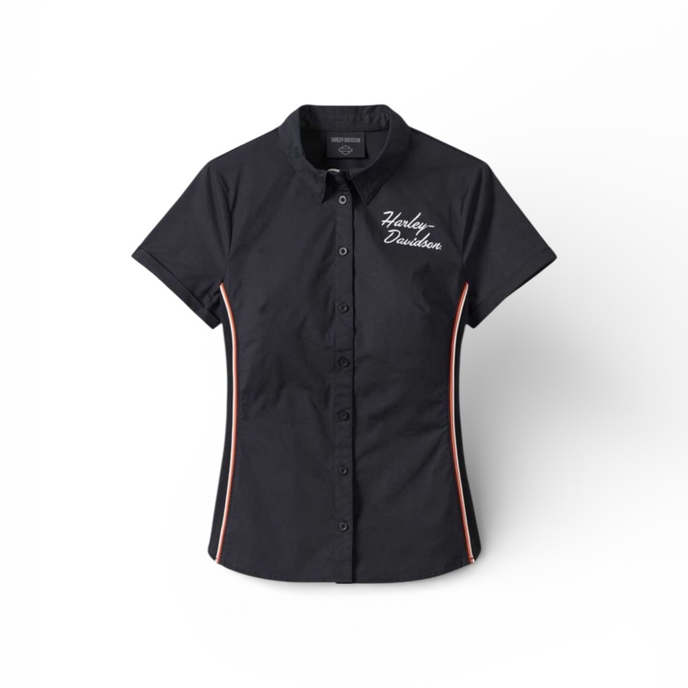 Harley-Davidson Black Shirt with Orange and White Accents - Picture 2 of 3